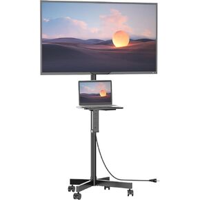 WALI TV Stand on Wheels, Mobile TV Cart for 23-65 Inch LED LCD Flat Curved Panel Screen TVs,Height Adjustable Floor Trolley up to 88lbs, Tilt Rolling TV Mount Stand (AVC001-P), Black