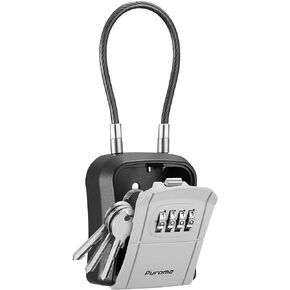 Lock Box, Portable Key Lock Box with Removable Cable Handle, Resettable Combination Lockbox Wall-Mounted Key Lockbox for House Key, Home, Office, Apartment Warehouse Key Storage (1 Pack, Grey)