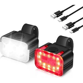 BORUIT Bike Light Set USB Rechargeable Super Bright LED Bicycle Lights Front and Back 5/6 Light Modes IPX6 Waterproof 650mah Lithium Battery Easy to Install for Men Women Road(2 Cables & Straps) in Kuwait