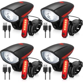 Hanaive 4 مجموعات مشرق LED دراجة ضوء مجموعة USB قابلة للشحن دراجة أمامية المصباح الخلفي الضوء الخلفي مقاوم للماء دراجة ضوء الدراجات الملحقات للأطفال الرجال النساء ليلة الطريق ركوب الجبال in Kuwait