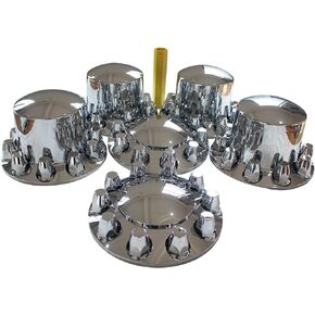 ABS Plastic Chromed Hubcaps Front and Rear Wheel Axle Cover Set with 33mm Thread-On Lug Nut Covers for Semi Trucks (Dome)