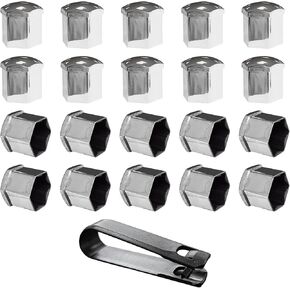 20 PCS Wheel Nut Covers Bolt Caps, 19mm Wheel Lug Bolt Covers Caps with Removal Tool, Auto Hub Screw Bolt Head Tire Protector, Universal Vehicle Exterior Decor Accessories (Silver) in Kuwait