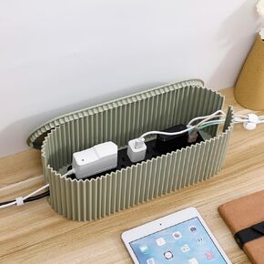 Extra Large Cable Management Box, Plastic Cord Storage Organizer with Lid for Desk, Power Strips Hider and Protector for Home Office, Charger, Electronics, Computer, TV Wires Cover (White)