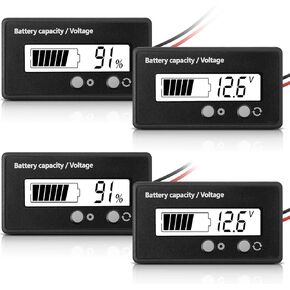 2 Pieces DC 12V 24V 36V 48V 72V Battery Meter with Alarm, Front Setting and Switch Key, Battery Capacity Voltage Indicator Battery Gauge Monitors -Acid and Lithium ion Battery Indicator (Blue)