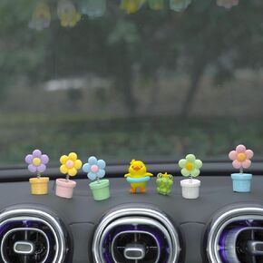 Car Swinging Ornament Rear View Mirror Accessories Pink Flower Cute Frog Funny Duck car Decoration car Accessories Essentials Women Cute Girl Interior Ornaments Gifts (7PCS)