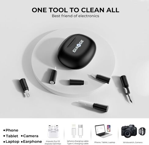 مجموعة تنظيف iPhone لمنفذ الشحن، مجموعة تنظيف Airpod متعددة 10 في 1، أداة تنظيف الهاتف، إصلاح كابل بيانات iPhone وType C، كاميرا، سماعة أذن، مكبر صوت، شاشة إلكترونية، حقيبة تخزين محمولة in Saudi Arabia