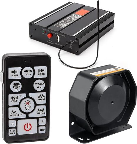 BooYu 12V 200W 20 Tones Police تحذير الطوارئ نظام PA [مكبر صوت نحيف] [ميكروفون لاسلكي عن بعد محمول] [2 × 10A مفاتيح] لرجال الإطفاء ومركبات الإسعاف والشاحنات والسيارات الدفع الرباعي ATV UTV in Kuwait