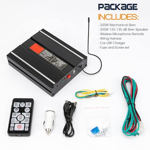 BooYu 12V 200W 20 Tones Police تحذير الطوارئ نظام PA [مكبر صوت نحيف] [ميكروفون لاسلكي عن بعد محمول] [2 × 10A مفاتيح] لرجال الإطفاء ومركبات الإسعاف والشاحنات والسيارات الدفع الرباعي ATV UTV in Kuwait