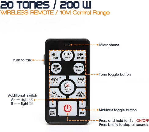 BooYu 12V 200W 20 Tones Police تحذير الطوارئ نظام PA [مكبر صوت نحيف] [ميكروفون لاسلكي عن بعد محمول] [2 × 10A مفاتيح] لرجال الإطفاء ومركبات الإسعاف والشاحنات والسيارات الدفع الرباعي ATV UTV in Kuwait