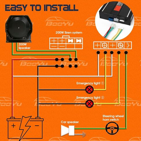 BooYu 12V 200W 20 Tones Police تحذير الطوارئ نظام PA [مكبر صوت نحيف] [ميكروفون لاسلكي عن بعد محمول] [2 × 10A مفاتيح] لرجال الإطفاء ومركبات الإسعاف والشاحنات والسيارات الدفع الرباعي ATV UTV in Kuwait