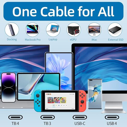 240W for Thunderbolt 4 Cable 10 ft, Support 8K@60Hz, 4K@144Hz 40Gbps/240W PD Charging for iPhone 15 Pro/15 Pro Max, USB4, Thunderbolt 3, MacBook Pro, Docking, eGPU, SSD, Surface Pro in Saudi Arabia