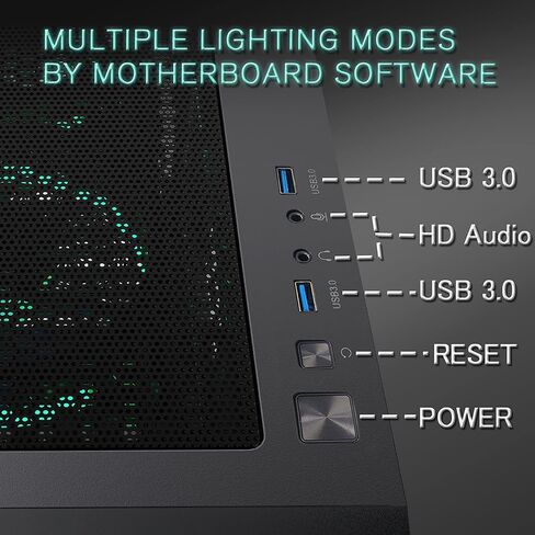 MUSETEX ATX PC Case Pre-Install 6 PWM ARGB Fans, Mid Tower Gaming Case with Opening Tempered Glass Side Panel Door, Mesh Computer Case, TW8 in Kuwait