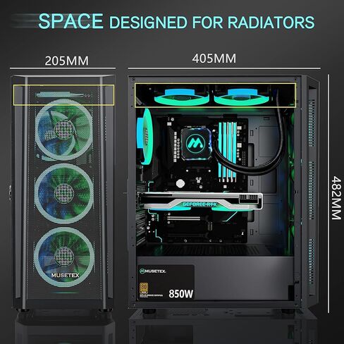 MUSETEX ATX PC Case Pre-Install 6 PWM ARGB Fans, Mid Tower Gaming Case with Opening Tempered Glass Side Panel Door, Mesh Computer Case, TW8 in Kuwait