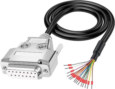 DB15 ذكر اندلاع لحام مع كابل استبدال 5Ft 24AWG | غلاف معدني، RS232، D-SUB، منفذ تسلسلي إلى 15 سنًا، محول ذكر طرفي، موصل لوحة القطع in Kuwait