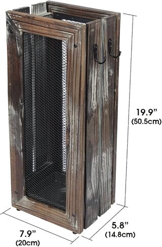 J JACKCUBE DESIGN Rustic Umbrella Holder with 4 Hooks, Wooden Rectangular Umbrella Stand Bucket Bin with Side Hangers for Entryway Home Office - MK703A (Rustic Wood) in Saudi Arabia
