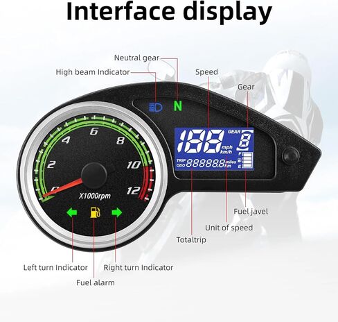 عداد سرعة الدراجة النارية من كاولالي، 12000 دورة في الدقيقة، عداد مسافات LCD رقمي عالمي، عداد سرعة الدوران، عداد سرعة الدوران، لوحة القيادة، عداد السرعة للبرازيل 250 RPS Hawk 250 in Kuwait