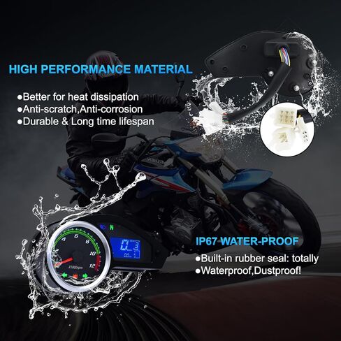 عداد سرعة الدراجة النارية من كاولالي، 12000 دورة في الدقيقة، عداد مسافات LCD رقمي عالمي، عداد سرعة الدوران، عداد سرعة الدوران، لوحة القيادة، عداد السرعة للبرازيل 250 RPS Hawk 250 in Kuwait