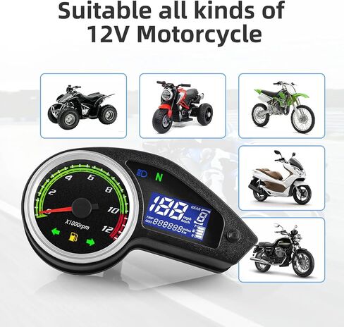 عداد سرعة الدراجة النارية من كاولالي، 12000 دورة في الدقيقة، عداد مسافات LCD رقمي عالمي، عداد سرعة الدوران، عداد سرعة الدوران، لوحة القيادة، عداد السرعة للبرازيل 250 RPS Hawk 250 in Kuwait