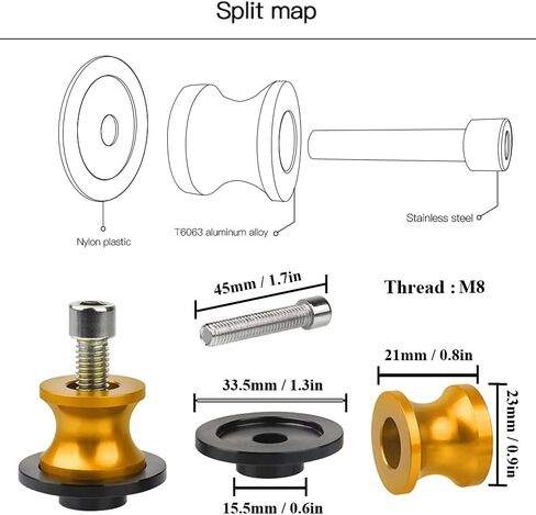 2 قطعة 8 مم M8 x1.5 بكرات ذراع متأرجحة للدراجة النارية، تناسب Honda CBR150 CBR100f CBR1000rr CBR1100xx CBR125 CBR250 CBR400rr CBR400f CBR450sr CBR600rr CBR600f CBR900rr CBR954rr (رمادي) in Kuwait
