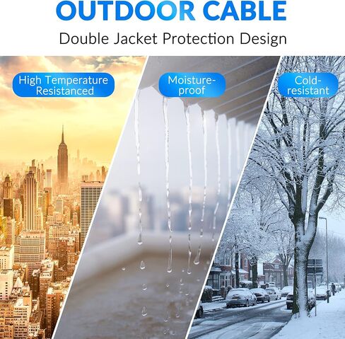 Cat6 Outdoor Ethernet Cable 150ft, Heavy Duty Double Jackets Internet Cord, Waterproof, Direct Burial, (from 25FT to 300 FT) Support PoE Cat6 Cat5e Cat5 Network, Cat 6 RJ45 Patch Cable with 25 Ties in Saudi Arabia