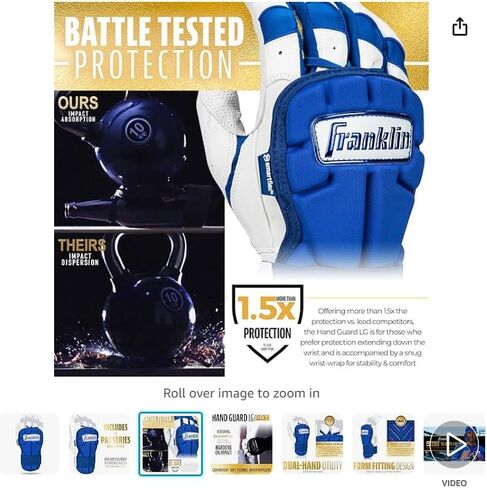 واقي اليد للبيسبول من Franklin Sports - واقي اليد للبالغين من سلسلة PRT LT للضرب - درع اليد الواقي لضاربي اليد اليمنى + اليسرى - مقاس واحد قابل للتعديل - للبالغين in Saudi Arabia