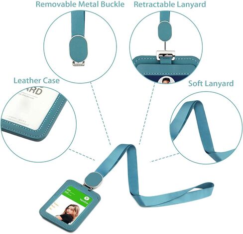 Leather Retractable Badge Holder, Id Card Holder with Breakaway Lanyards, Durable Metal Clasp, Horizontal and Vertical Use, for Office, Doctor, Student, Teacher, Staff in Saudi Arabia