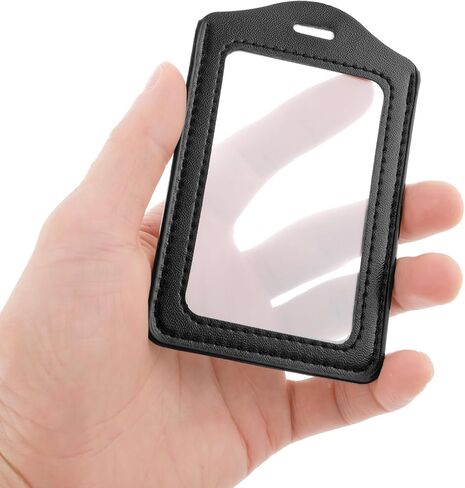2 Sets Leather Id Badge Holder Double Sided Clear Badge Holder PU Leather Lanyard with Id Holder Clear Window Badge Holder with Detachable Neck Nylon Lanyard for Office School, Black in Saudi Arabia
