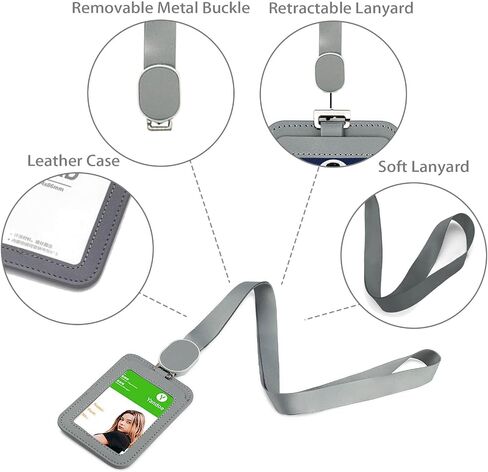 Leather Retractable Badge Holder, Id Card Holder with Breakaway Lanyards, Durable Metal Clasp, Horizontal and Vertical Use, for Office, Doctor, Student, Teacher, Staff in Saudi Arabia