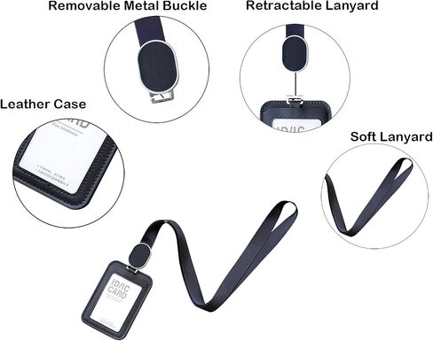 Leather Retractable Badge Holder, Id Card Holder with Breakaway Lanyards, Durable Metal Clasp, Horizontal and Vertical Use, for Office, Doctor, Student, Teacher, Staff in Saudi Arabia