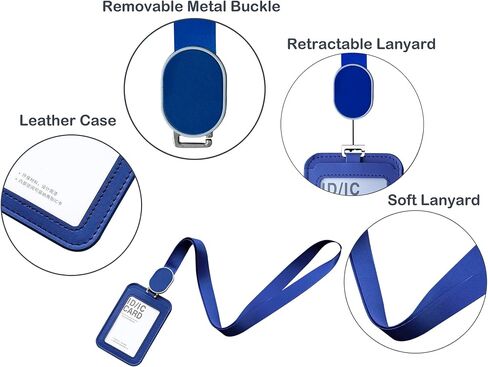 Leather Retractable Badge Holder, Id Card Holder with Breakaway Lanyards, Durable Metal Clasp, Horizontal and Vertical Use, for Office, Doctor, Student, Teacher, Staff in Saudi Arabia