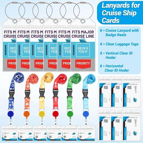 6 Pack Cruise Lanyards with Ship Card Holders, Retractable Cruise Card Holder Badge Reels with Waterproof Luggage Tags ID Holders for Cruise Essentials Accessories Key Cards in Saudi Arabia