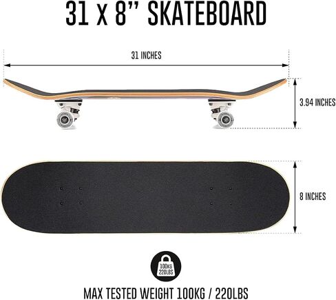 Osprey Volkswagen Professional Skateboard| for Beginners, 31 Inch Double Kick Concave Adult Skateboard with ABEC 7 Bearings – 220lbs Max User Weight– Official VW Designs in Saudi Arabia