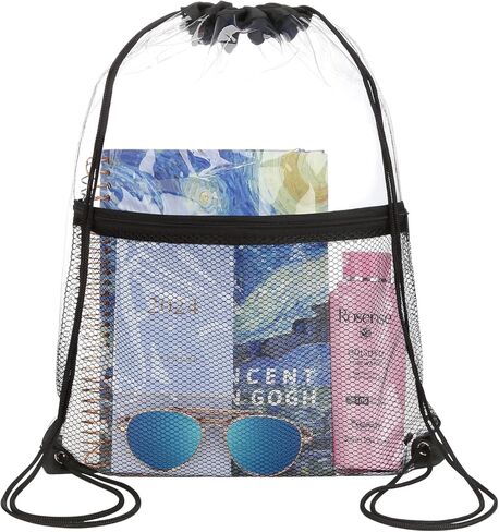 حقيبة HAOGUAGUA برباط شفاف معتمدة من الاستاد، حقيبة شفافة للرجال مع جيب شبكي بسحاب أمامي، حقيبة ظهر بخيوط PVC للملاعب والأحداث الرياضية in Kuwait