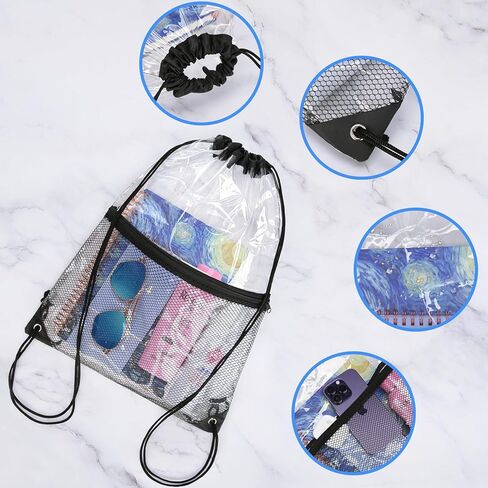 حقيبة HAOGUAGUA برباط شفاف معتمدة من الاستاد، حقيبة شفافة للرجال مع جيب شبكي بسحاب أمامي، حقيبة ظهر بخيوط PVC للملاعب والأحداث الرياضية in Kuwait