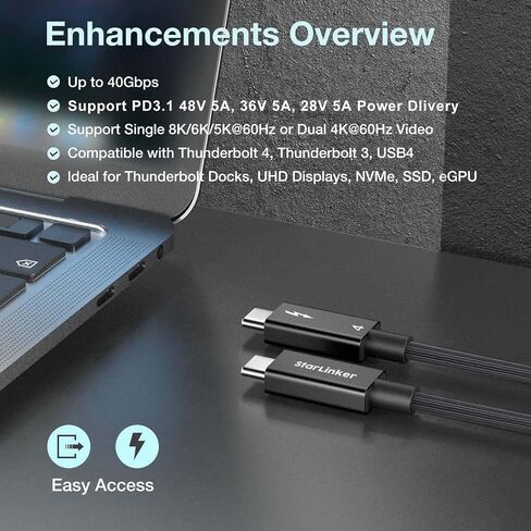 Thunderbolt 4 Cable [8.2Ft 2.5M] Braided, Fast Charging, Supports 40Gbps Data Transfer & 8K HD Display, USB C for Thunderbolt 3, USB4/3, Laptop, eGPU, Monitor, SSD in Saudi Arabia