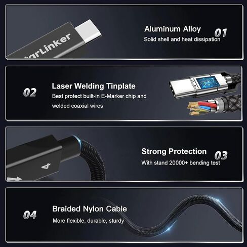 Thunderbolt 4 Cable [8.2Ft 2.5M] Braided, Fast Charging, Supports 40Gbps Data Transfer & 8K HD Display, USB C for Thunderbolt 3, USB4/3, Laptop, eGPU, Monitor, SSD in Saudi Arabia