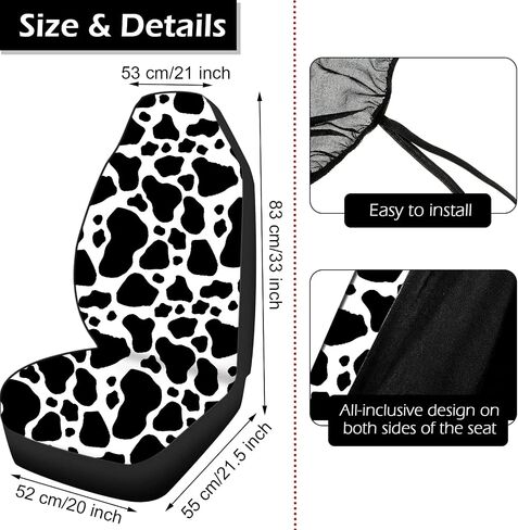 26 Pieces Cow Print Car Accessories Set Car Seat Cover Cow Steering Wheel Cover Seat Belt Cover Cup Holder License Plate Cover with Screws Mirror Covers Handbrake Gear Cover Keyring for Car Truck SUV in Saudi Arabia