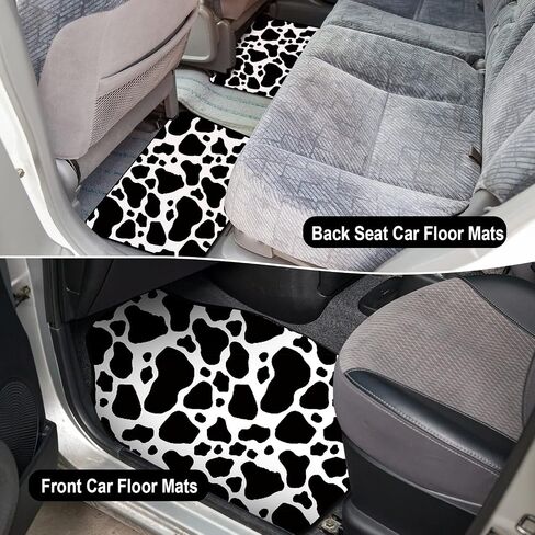 26 Pieces Cow Print Car Accessories Set Car Seat Cover Cow Steering Wheel Cover Seat Belt Cover Cup Holder License Plate Cover with Screws Mirror Covers Handbrake Gear Cover Keyring for Car Truck SUV in Saudi Arabia