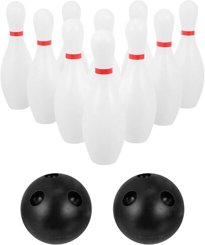 Kids Bowling Balls Toy Small Plastic Bowling Set Includes 10 Classical White Pins and 2 Black Balls Toddler Sport Toy for Indoor Outdoor Activities Party Family Games,16cm in Saudi Arabia