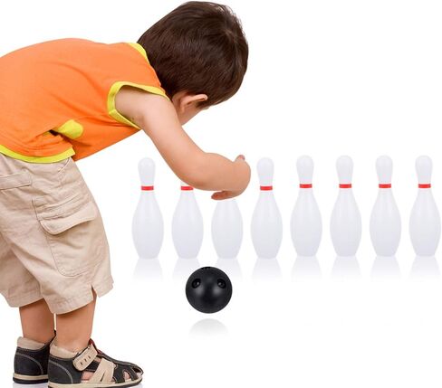 Kids Bowling Balls Toy Small Plastic Bowling Set Includes 10 Classical White Pins and 2 Black Balls Toddler Sport Toy for Indoor Outdoor Activities Party Family Games,16cm in Saudi Arabia
