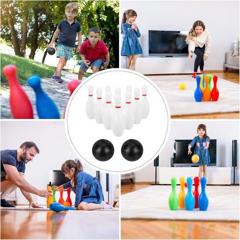 Kids Bowling Balls Toy Small Plastic Bowling Set Includes 10 Classical White Pins and 2 Black Balls Toddler Sport Toy for Indoor Outdoor Activities Party Family Games,16cm in Saudi Arabia