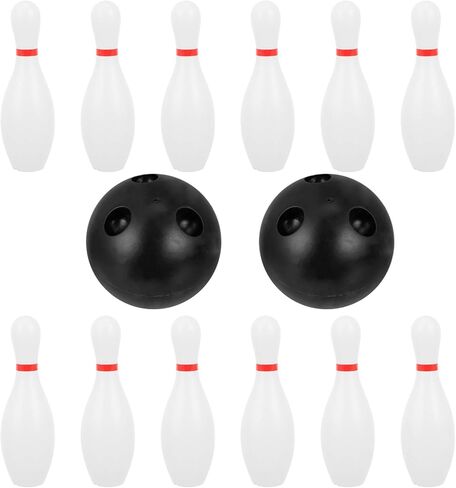 Kids Bowling Balls Toy Small Plastic Bowling Set Includes 10 Classical White Pins and 2 Black Balls Toddler Sport Toy for Indoor Outdoor Activities Party Family Games,16cm in Saudi Arabia