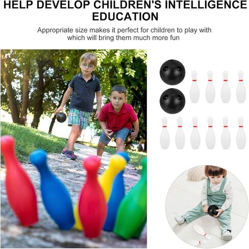 Kids Bowling Balls Toy Small Plastic Bowling Set Includes 10 Classical White Pins and 2 Black Balls Toddler Sport Toy for Indoor Outdoor Activities Party Family Games,16cm in Saudi Arabia