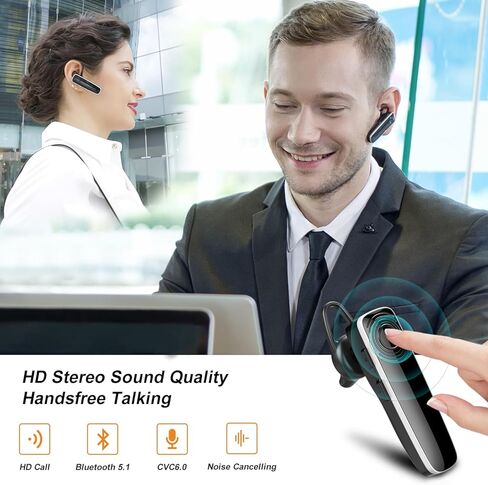 سماعة أذن بلوتوث جديدة من bee مزودة بميكروفون V5.1 سماعة رأس لاسلكية للتحدث الحر لمدة 12 ساعة متوافقة مع هاتف iPhone Android وSamsung المحمول وسائق الكمبيوتر المحمول in Kuwait