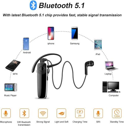 سماعة أذن بلوتوث جديدة من bee مزودة بميكروفون V5.1 سماعة رأس لاسلكية للتحدث الحر لمدة 12 ساعة متوافقة مع هاتف iPhone Android وSamsung المحمول وسائق الكمبيوتر المحمول in Kuwait