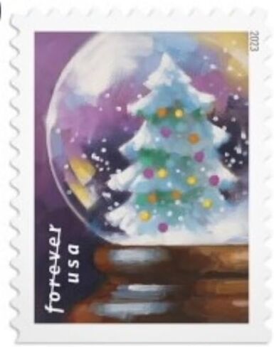 كرات الثلج USPS (كتيب مكون من 20) طوابع بريدية إلى الأبد (رجل ثلج، وسانتا كلوز يستعد على مدخنة، وغزال مهيب، وشجرة عيد الميلاد) 2023 سكوت #5816-5819 in Kuwait
