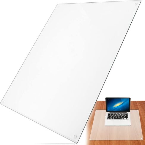 IMPRESA 19"x 24" Tempered Glass Desk Mat to Protect Your Desk - Sleek Glass Desk Pad for Your Keyboard or Computer Monitor - Clear Desk Mat for Desktop - Dry Erase Made with Sturdy Reinforced Glass in Saudi Arabia