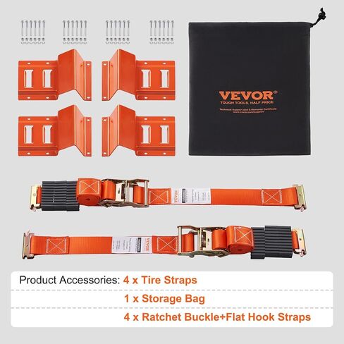 طقم ربط عجلة VEVOR، طقم حزام ربط سفلي مقاس 2 × 96 بوصة، نظام ربط مقطورة شديد التحمل للعجلات 10 بوصة - 23 بوصة، ATV، UTV، مقطورة، جزازة، ملحقات العجلة وربط العجلات، 4 عبوات in Saudi Arabia