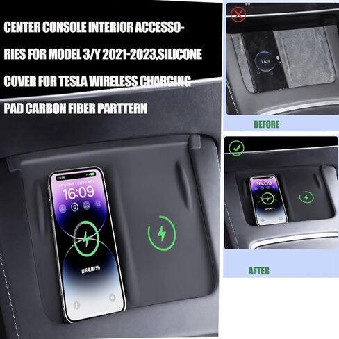 3 قطع 3 في 1 وسادة سيليكون ذاتية الصنع لـ Tesla، وحدة التحكم المركزية للشحن اللاسلكي وسادة سيليكون غير قابلة للانزلاق + إطار واقي للشاشة + غطاء مرآة الرؤية الخلفية متوافق مع طراز Tesla 3/Y 2021-2023 in Kuwait