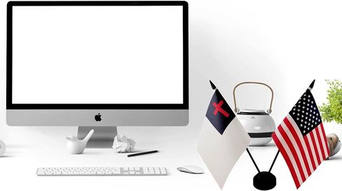 America & Christian Friendship Twin Desk Flag, US Christian Table Flags, 8 x 5 Inches American & Christian Deluxe Desk Flag Set - Miniature USA & Christian Stick Flag with Flag Stand in Saudi Arabia